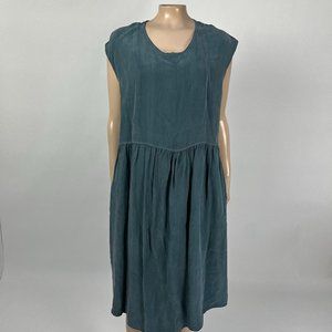 ALTAR HOUSELINE Women's Dress Large PDX USA Made Midi Sleeveless Blue Boho